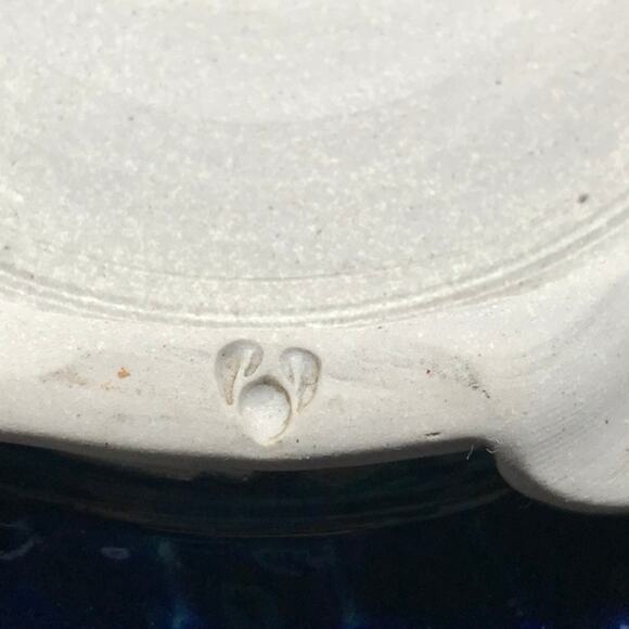 Vintage Large Handmade Studio Pottery Console Serving Bowl Abstract Blue Black - Picture 5 of 7